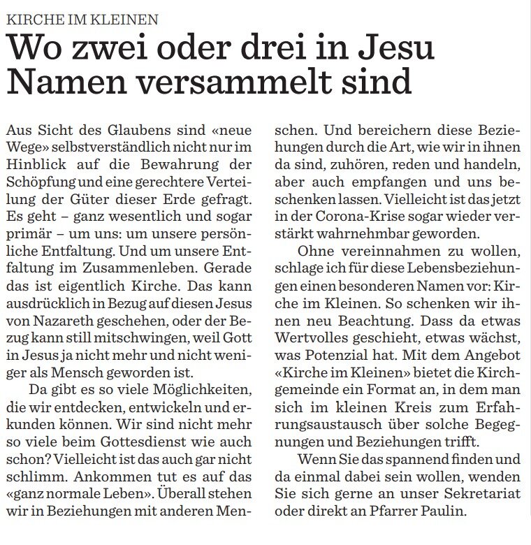 Artikel im Kirchenboten Februar 2022
